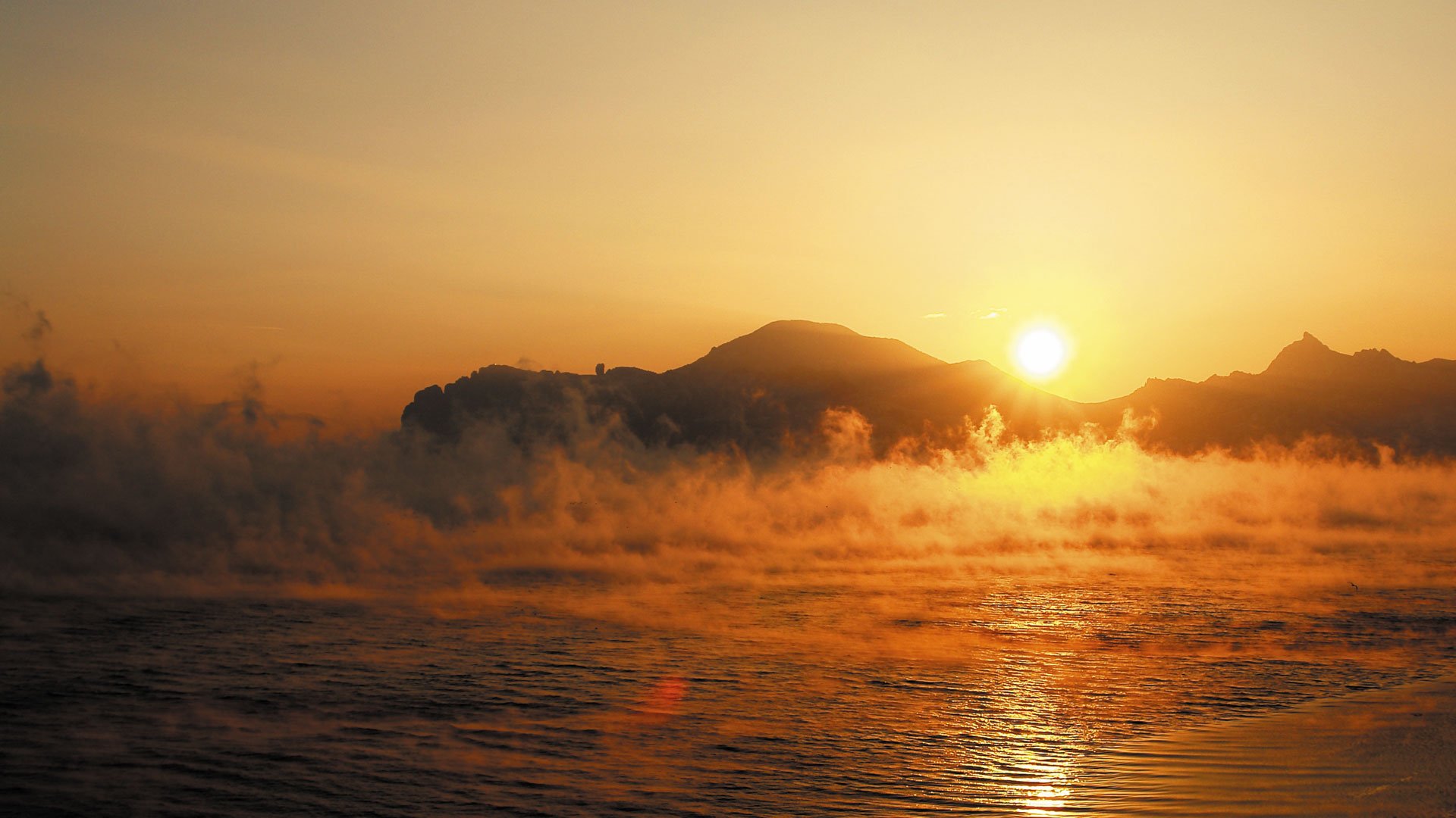 krim herbst sonne dampf meer berg sonnenaufgang