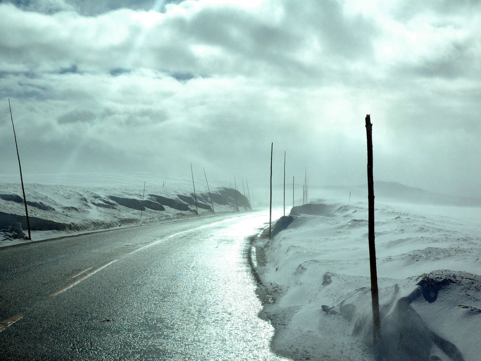 nieve escarcha carretera cielo nubes luz