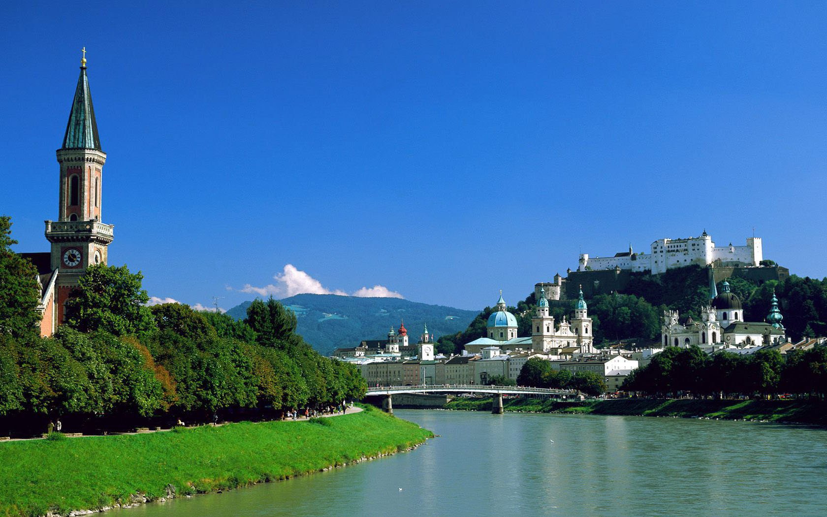 the chapel river bridge town castle mountain