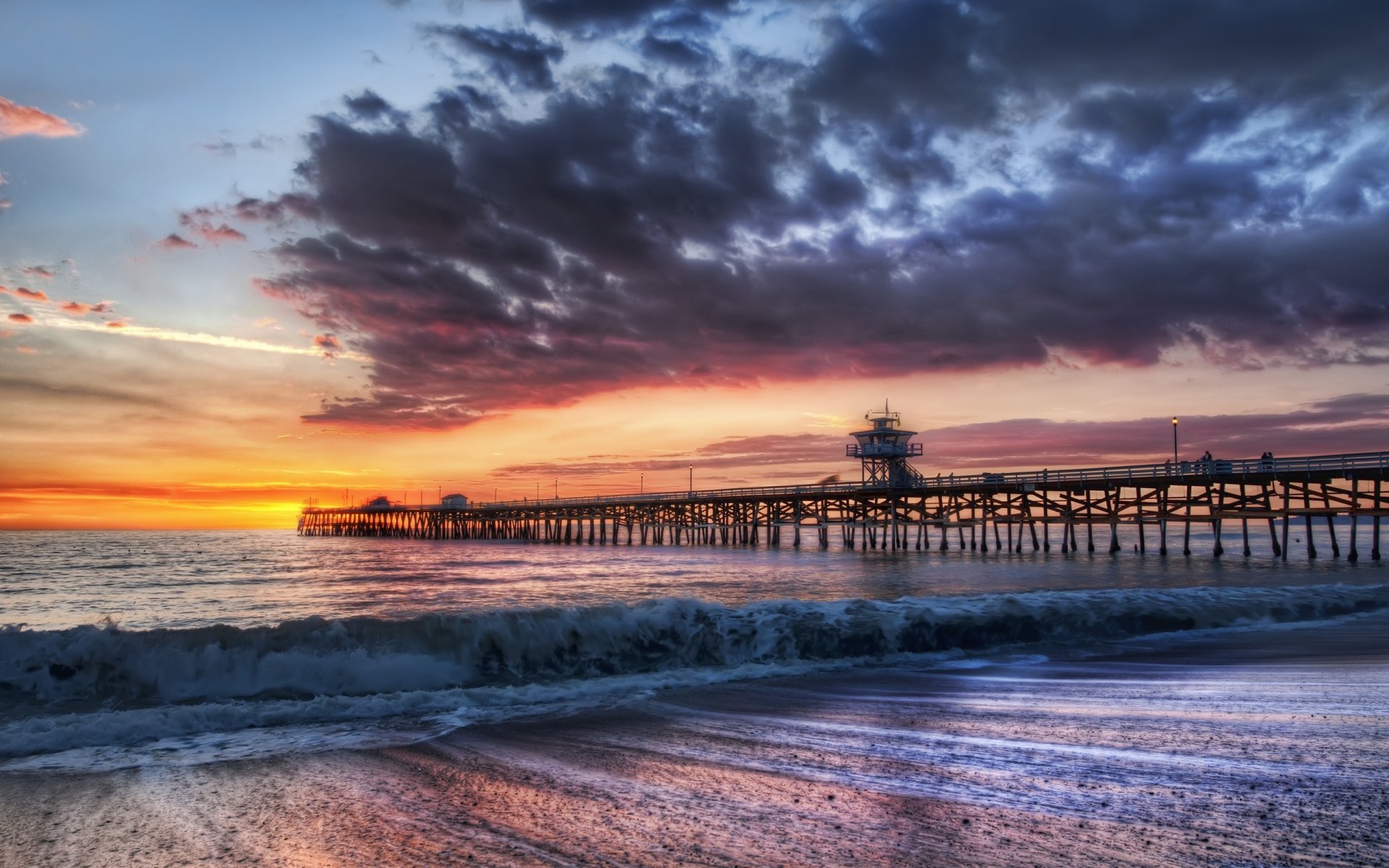 meer sonnenuntergang wellen pier