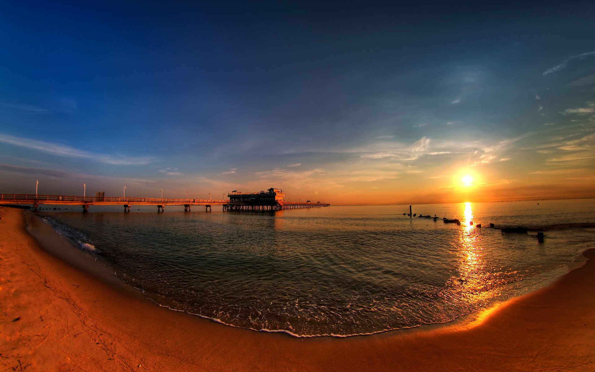 mer coucher de soleil côte pont