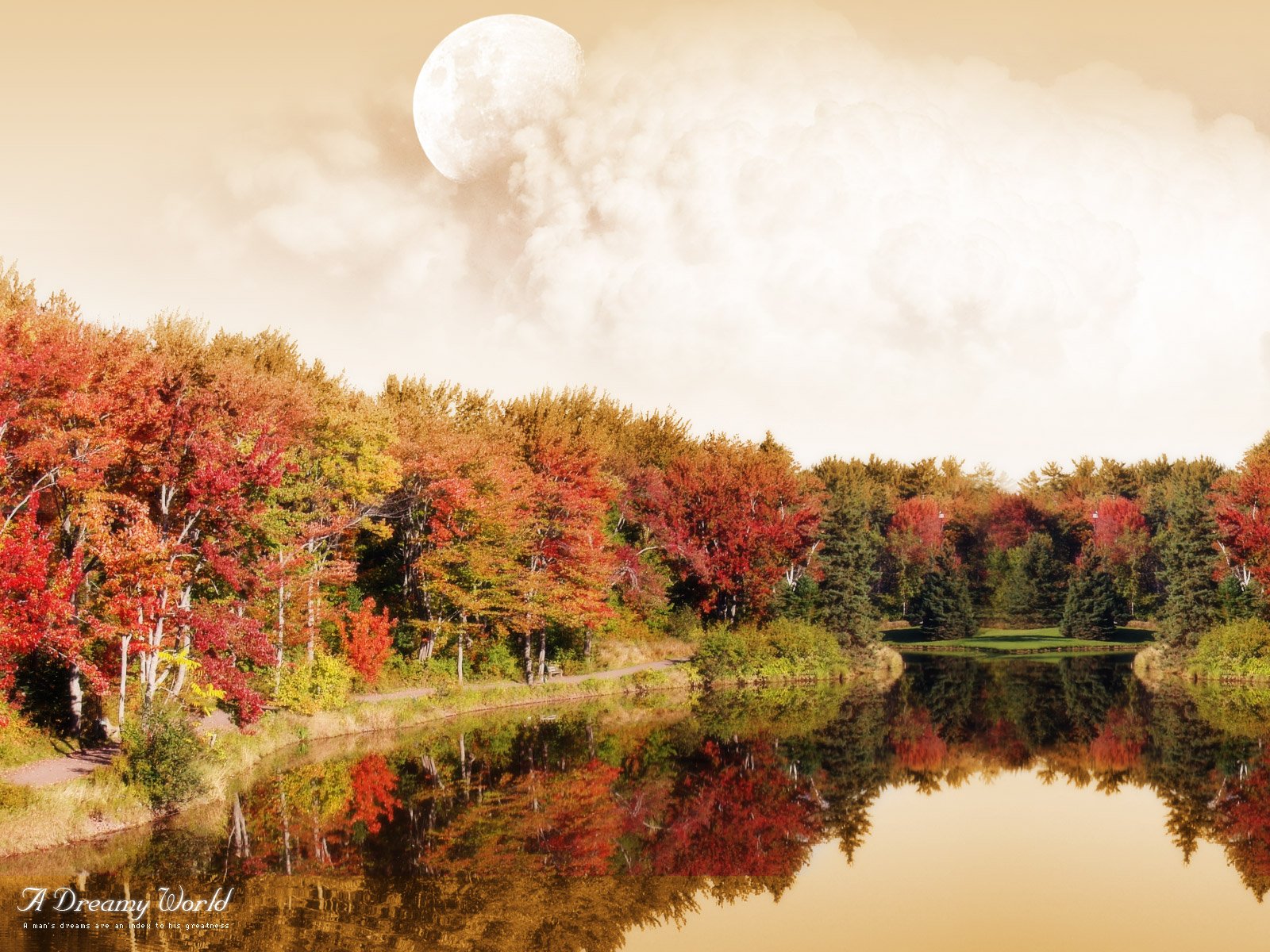 autumn lake moon