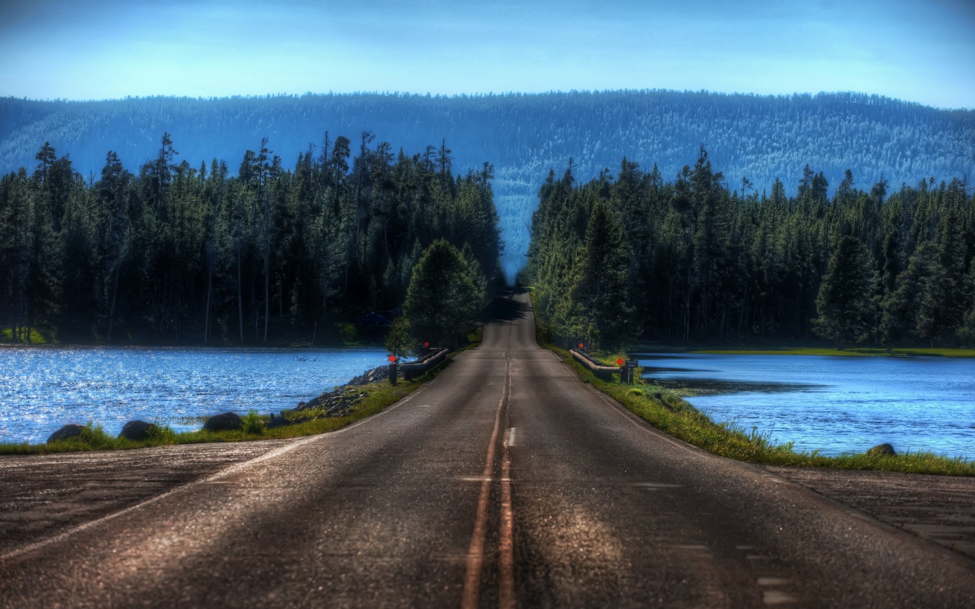 bosque lago carretera cruce blur