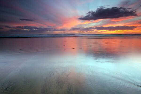 New Zealand water surface on the background of sunset