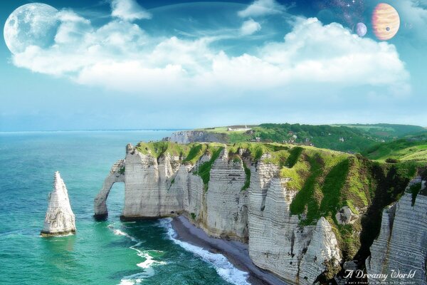 Das magische Meer und die schneeweißen Felsen in der Traumwelt