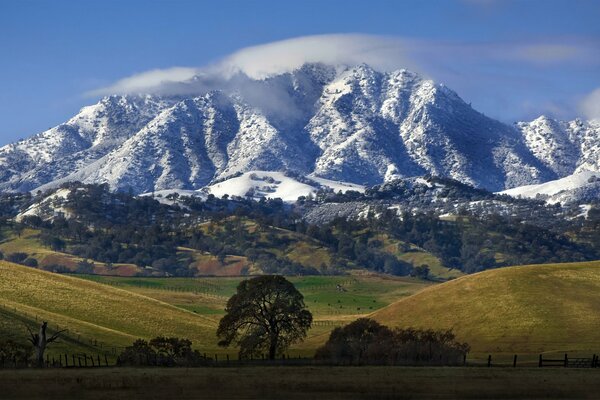 California nature, snowy mountains
