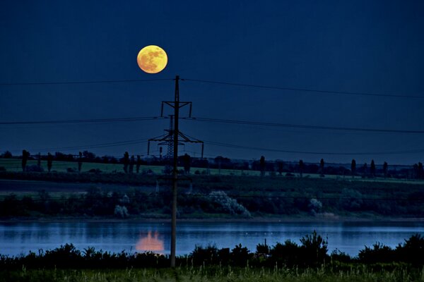 High-voltage power line near the river