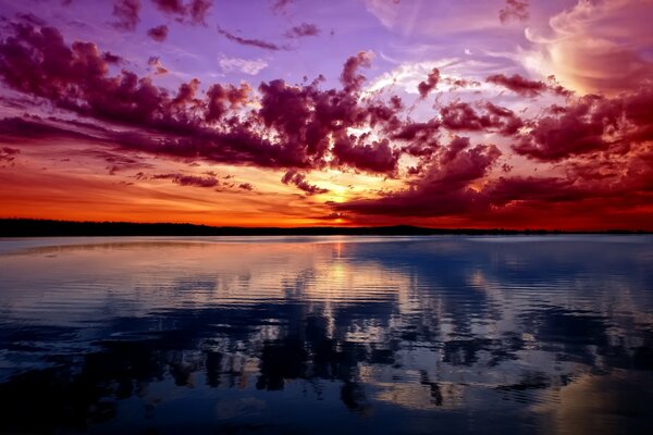 Reflection of a beautiful sunset in the river