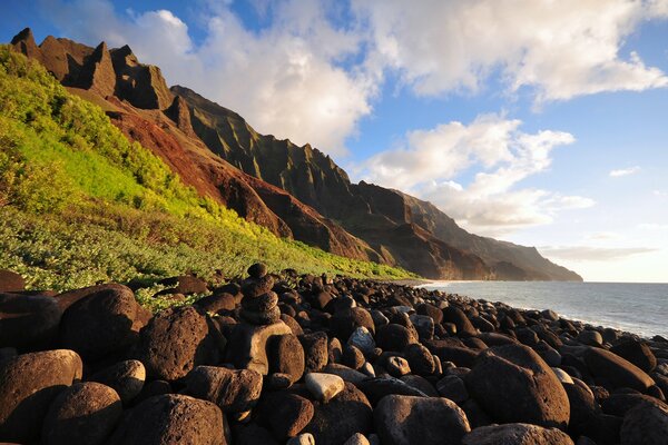 Mountains with a rocky seashore