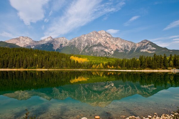 Reflejo de las montañas en el agua del lago