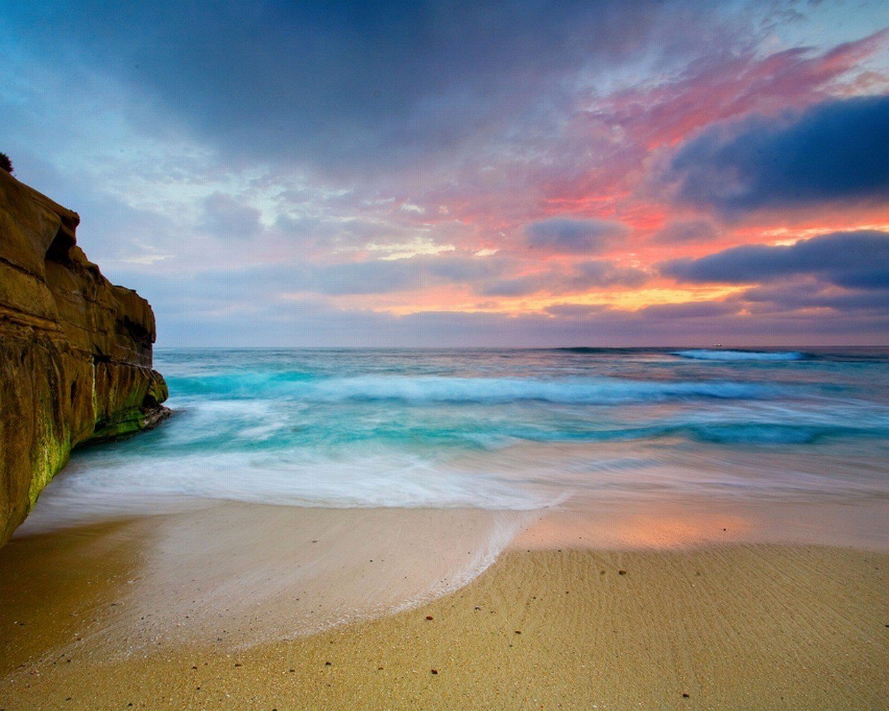 mer côte coucher de soleil