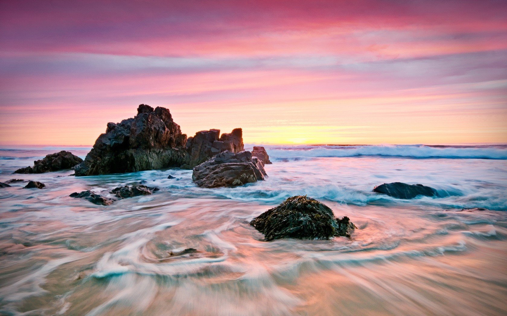 beach stones sea morning