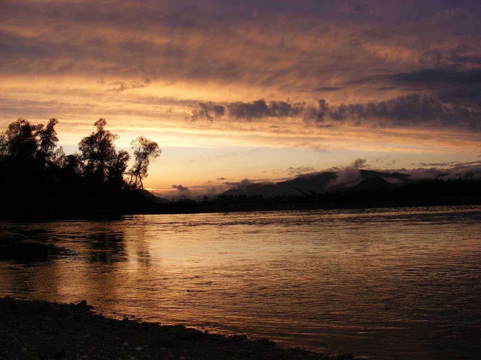 sonnenuntergang fluss küste natur