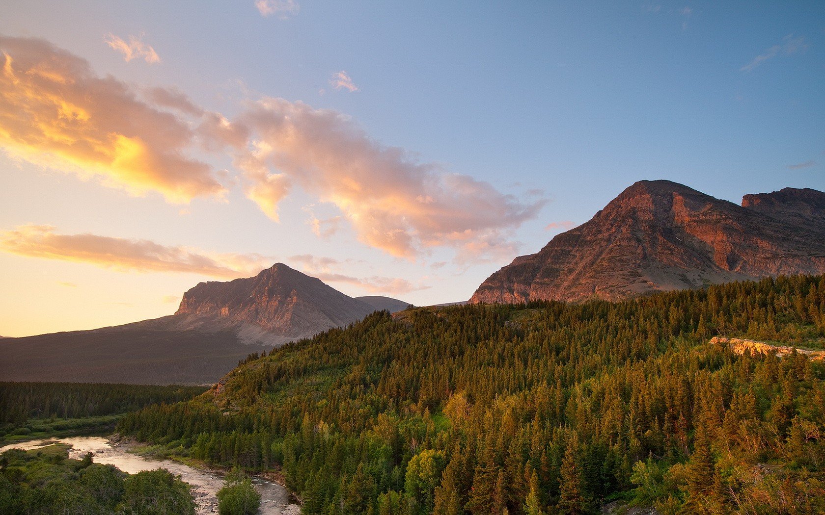 forest mountain clouds river