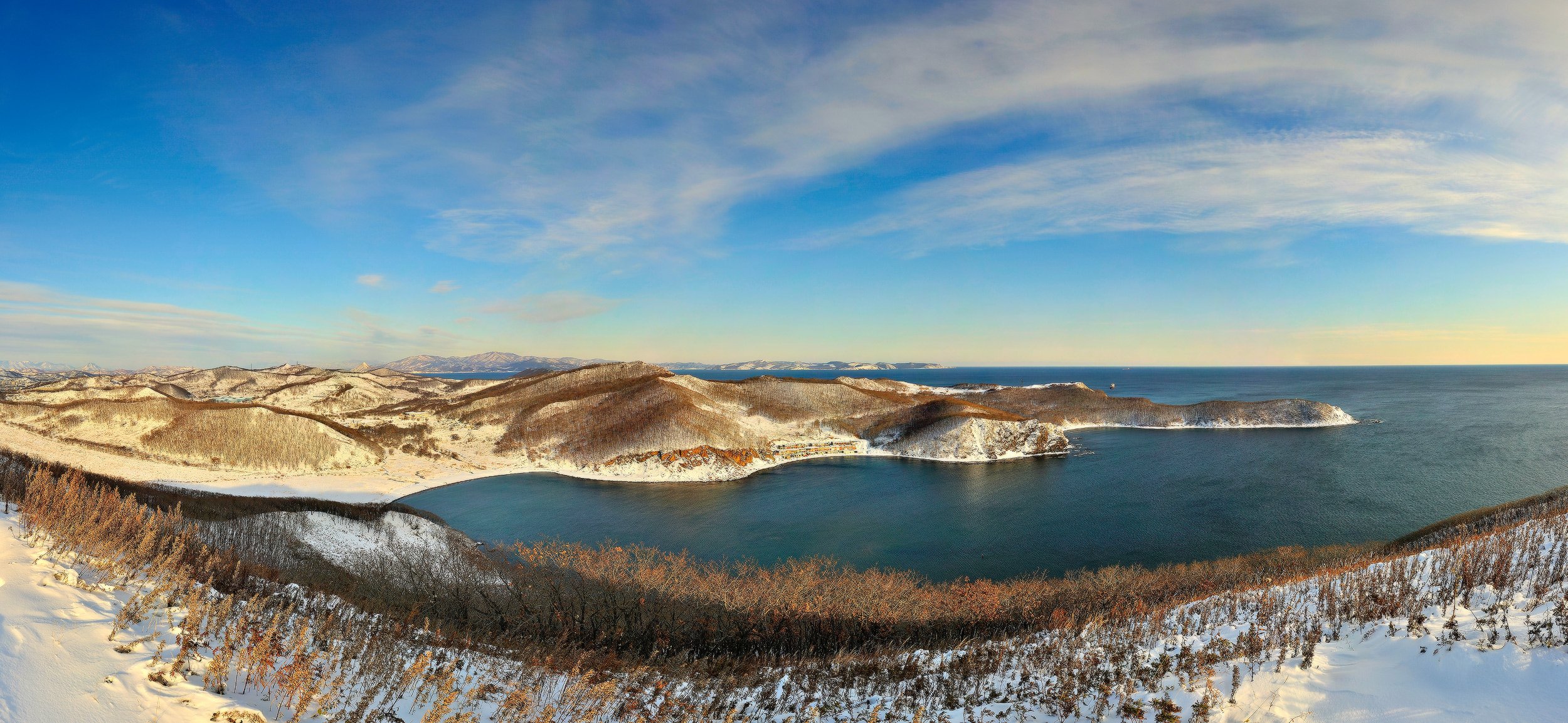 zima śnieg wzgórza panorama morze