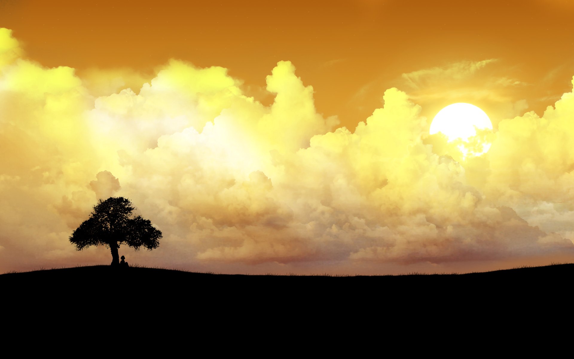 einsamer baum wolken sonne