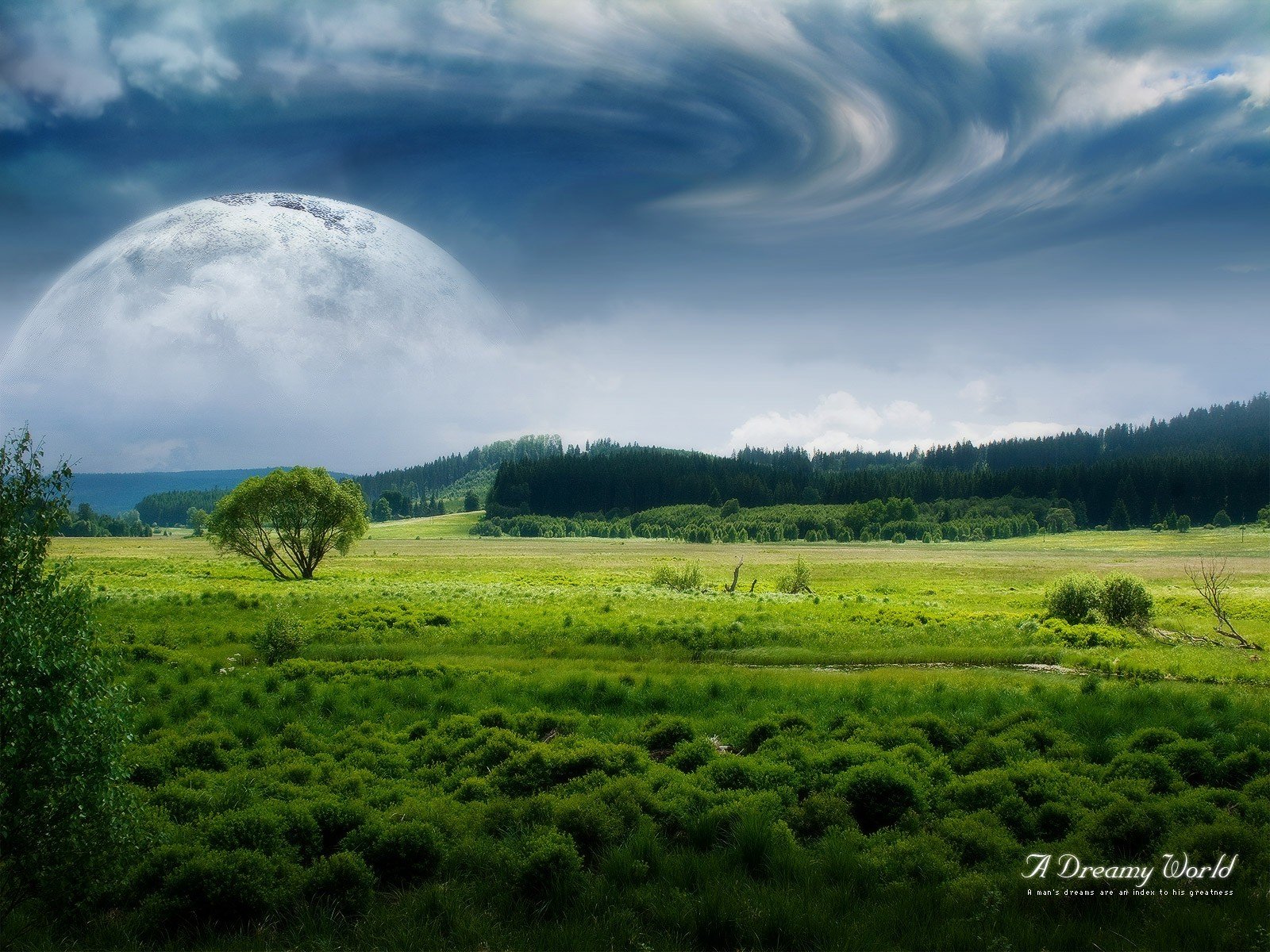 verträumte welt feld wald wolken mond