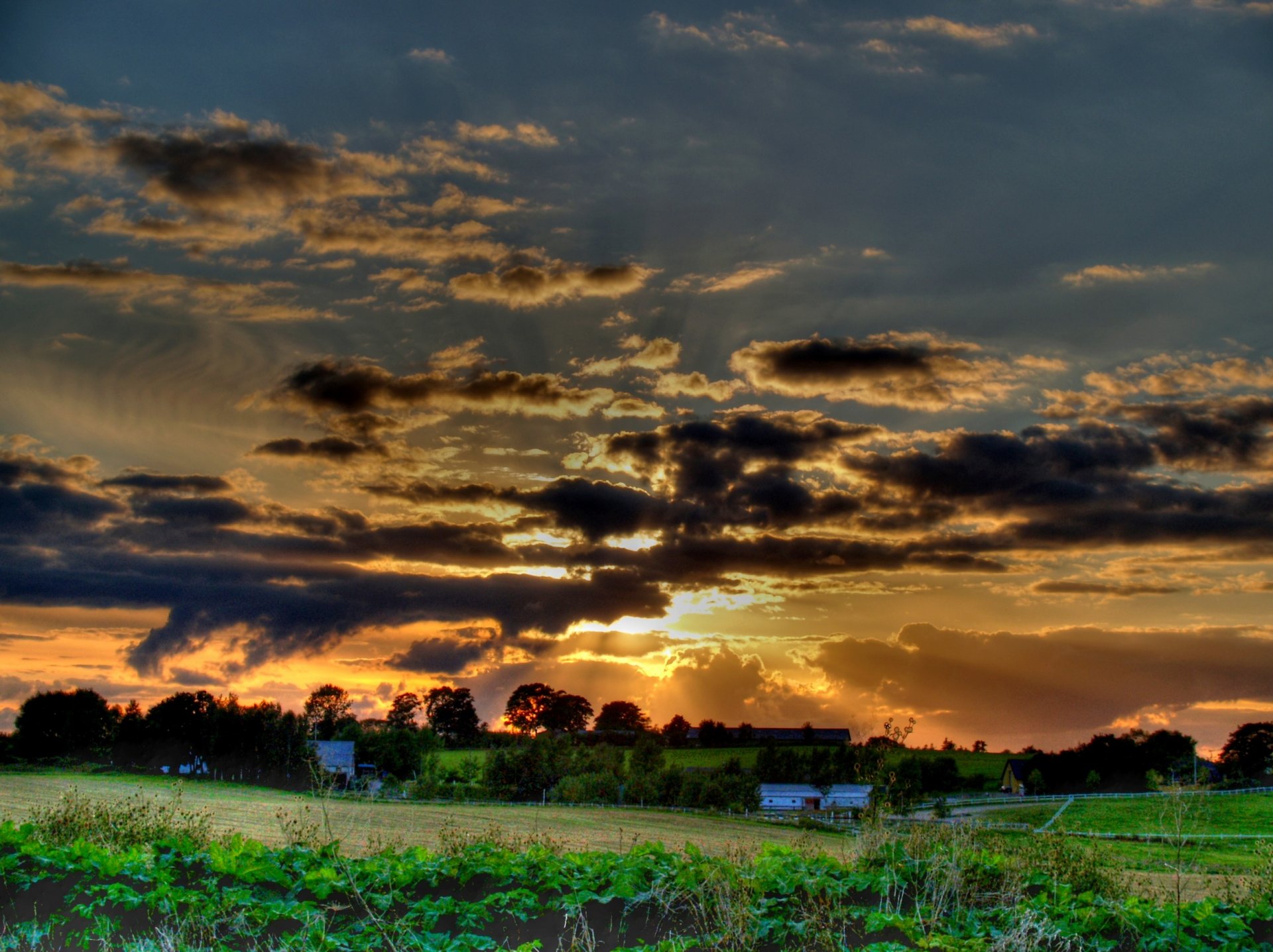 облака деревня солнце hdr