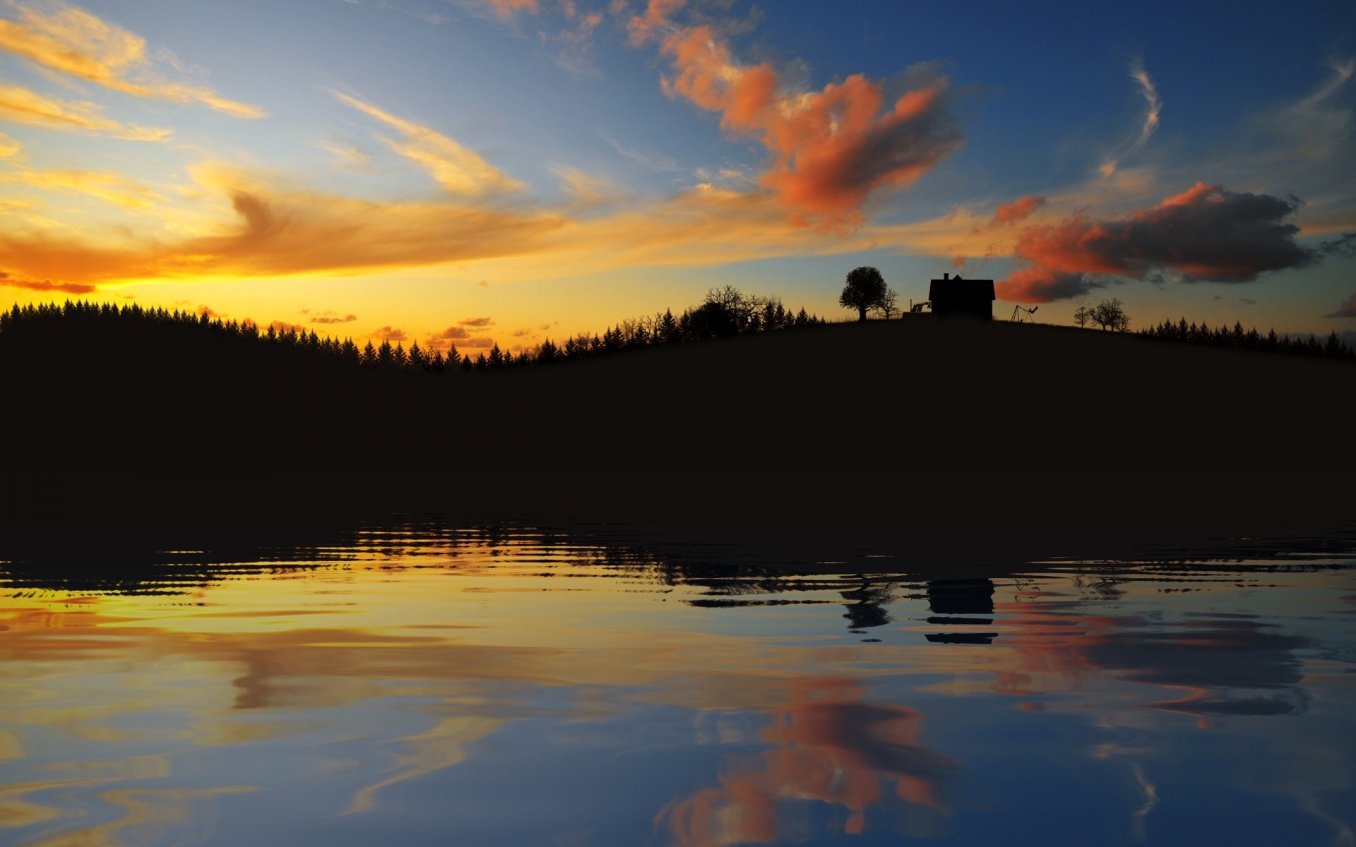 wasser reflexion himmel wald