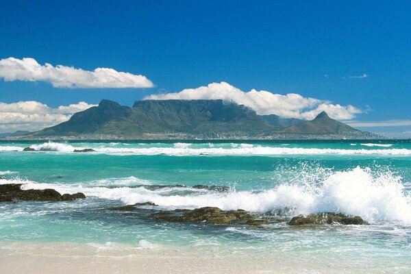 Seashore on the background of mountains