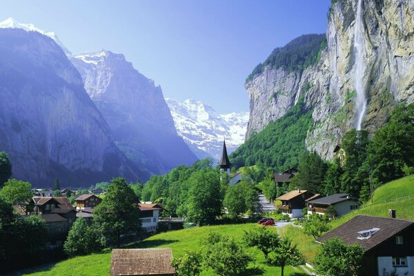 A cozy village among beautiful mountains