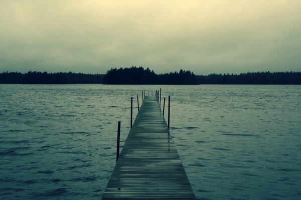 Pier on the lake at dusk