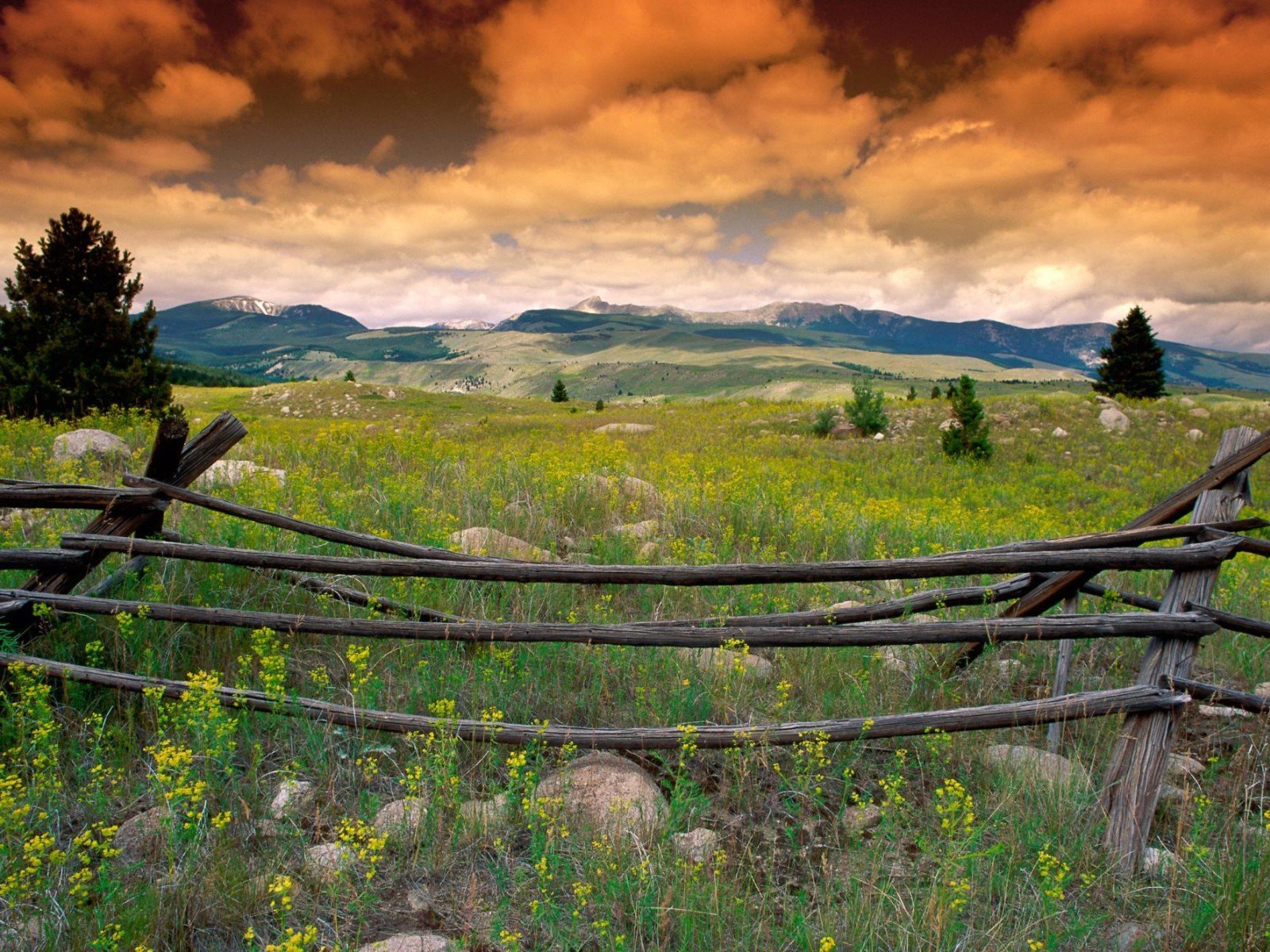 fence grass hills cloud