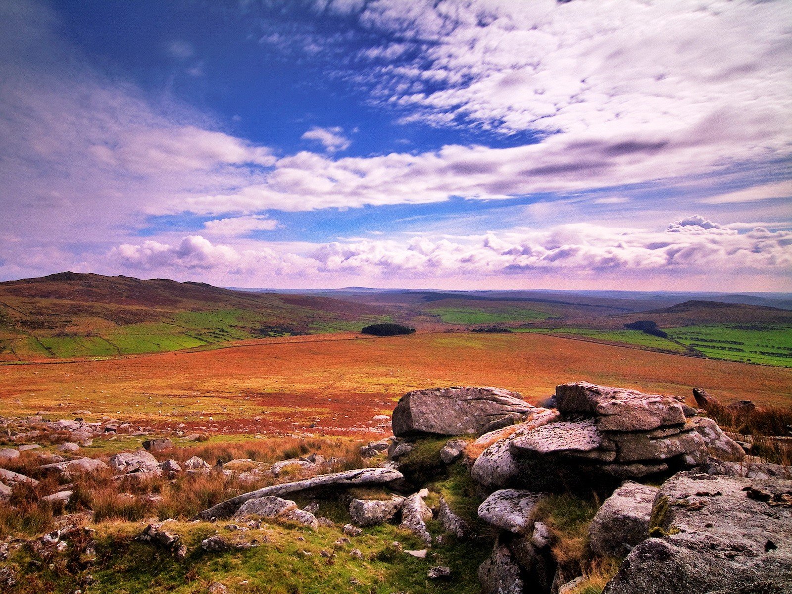 clouds sky the field stones hill