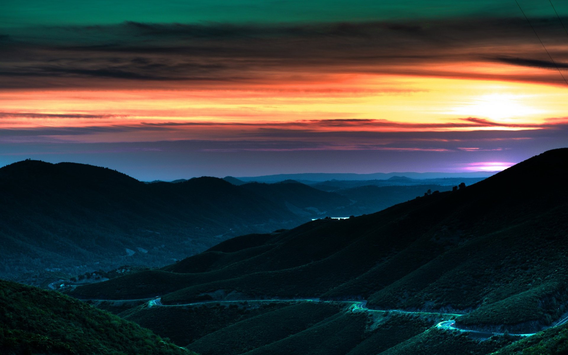 tramonto cielo strada colline