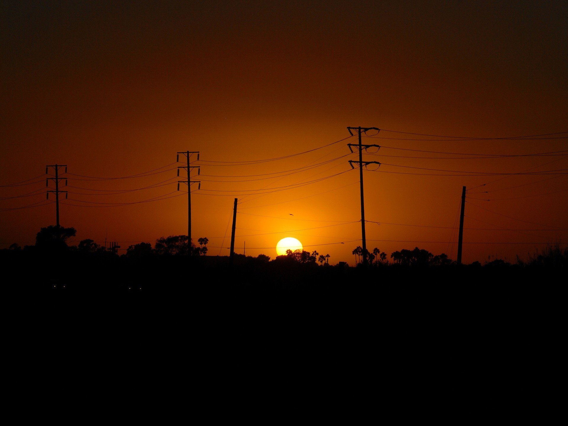 sol cables pilares puesta de sol