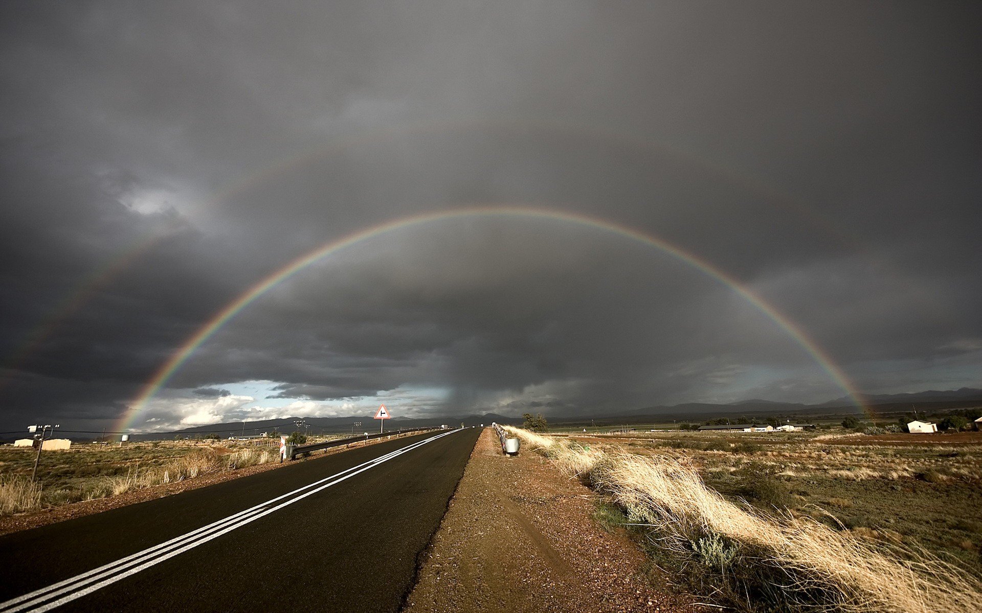 straße regenbogen gras wolken