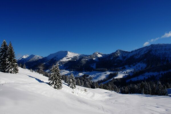 Snowy mountains. The beauty of winter nature