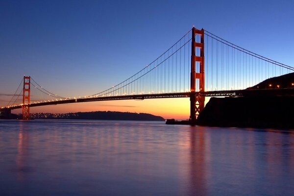 Evening lights on the bridge in San Francisco