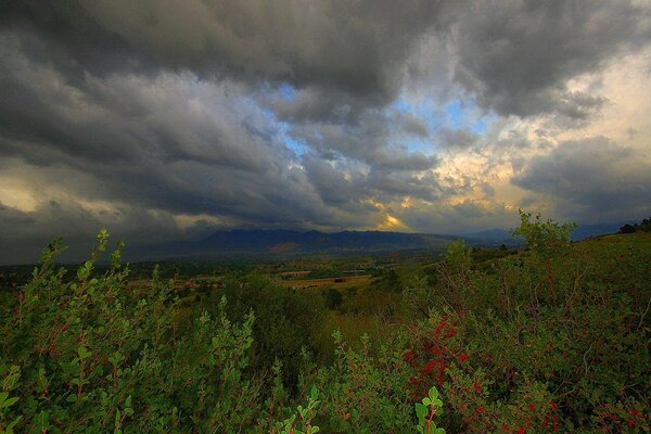 Nuages gris. Temps venteux