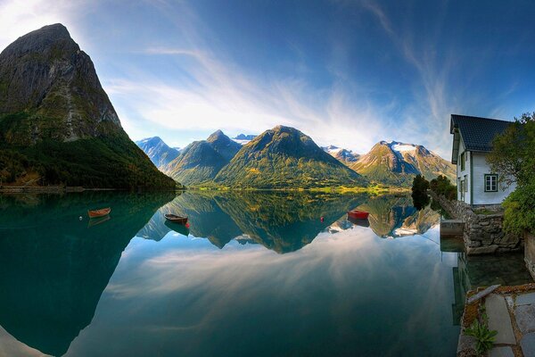 Boats on a mountain lake in Norway