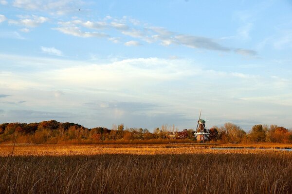 Autumn view of the mill from the field