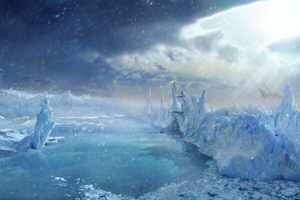 Ships in the ice under the sun