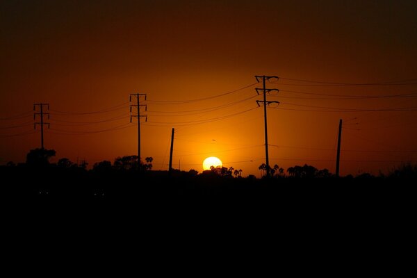 Setting sun and wires