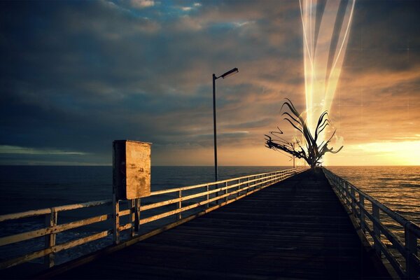 Sunset sea on the pier