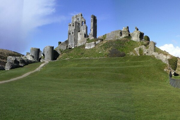 Ruins on a hill , clear sky