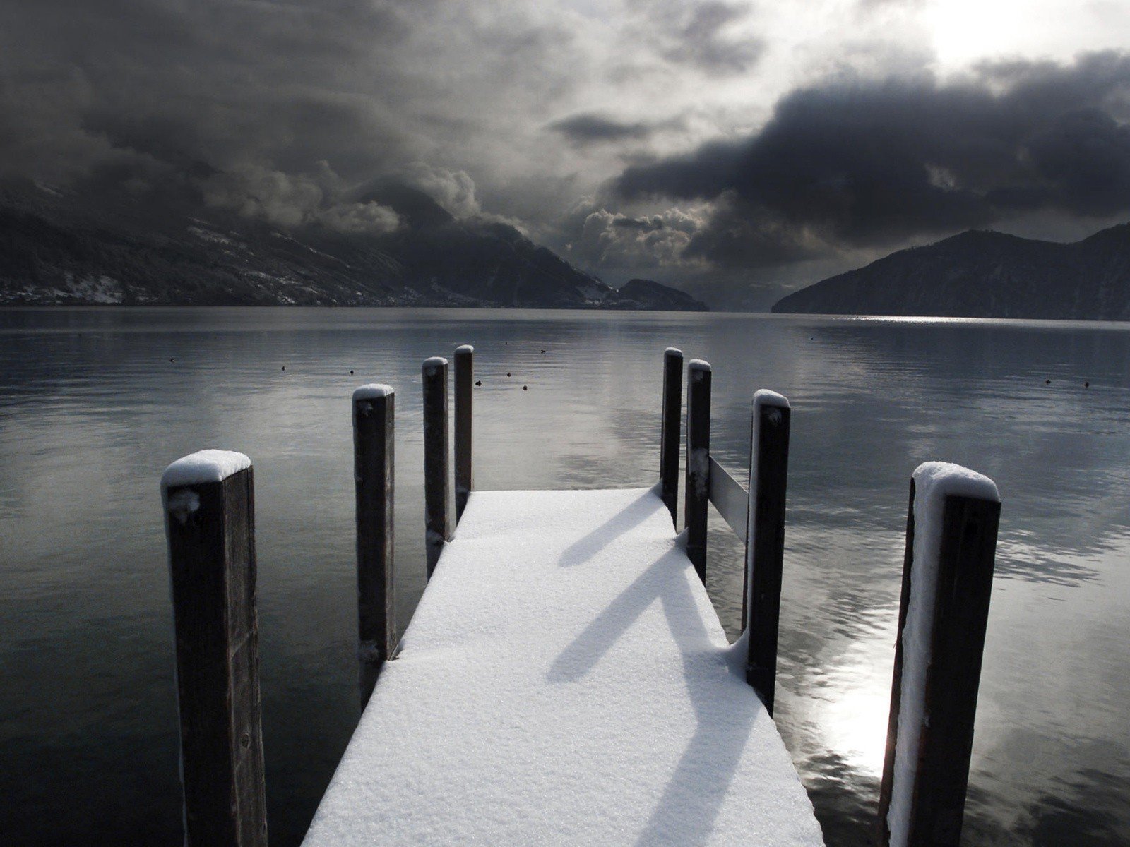 pier lake snow winter sadne