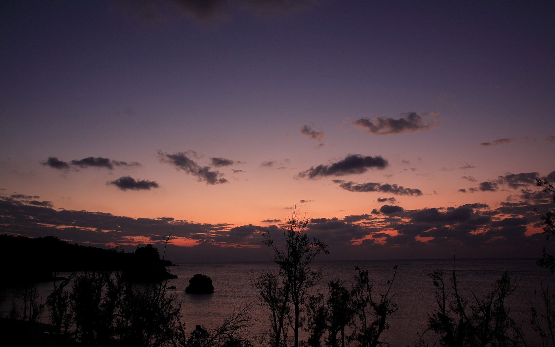 unset night sea cloud