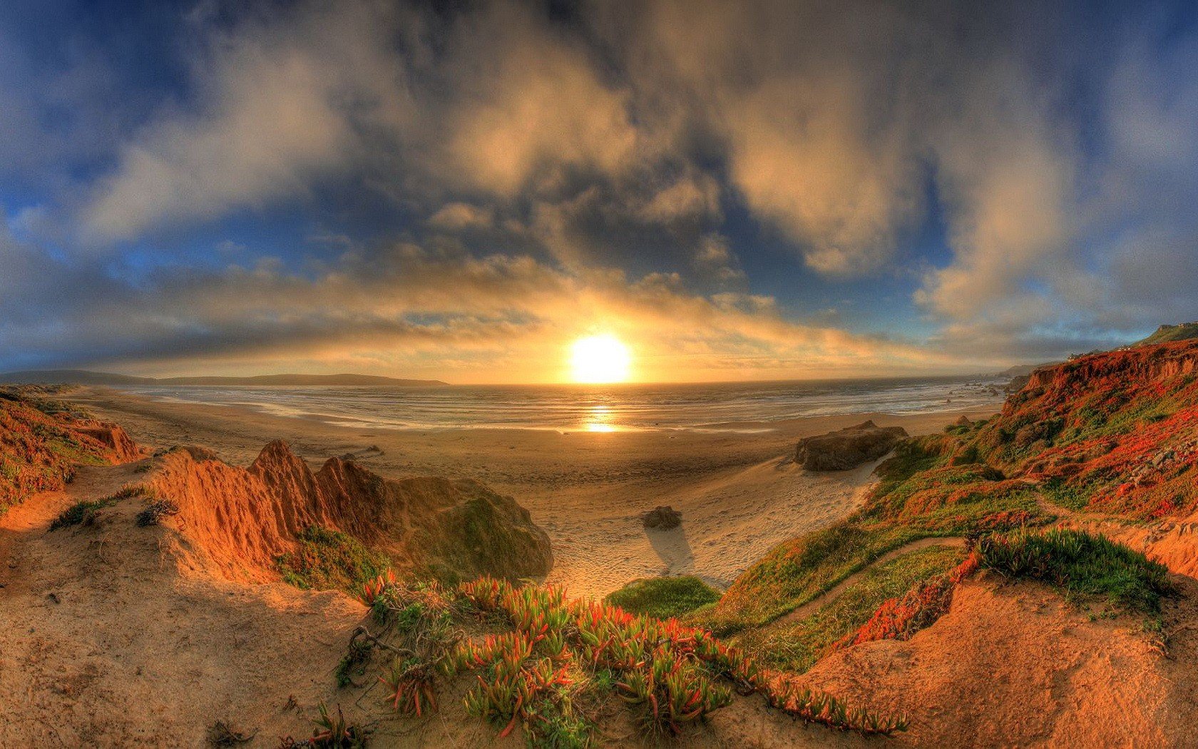 unset beach sea panorama