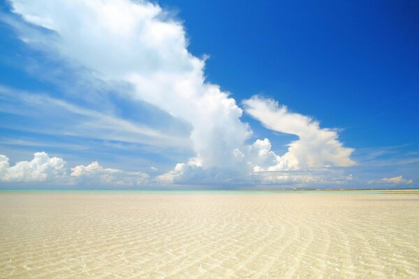 Plage de mer de sable sur fond de nuages