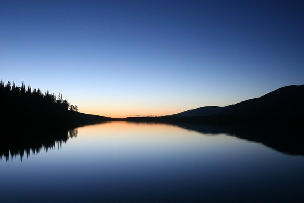 Ciel coucher de soleil sur la surface miroir du lac