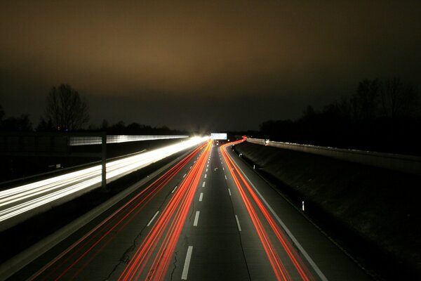 Night autobahn red and white lights