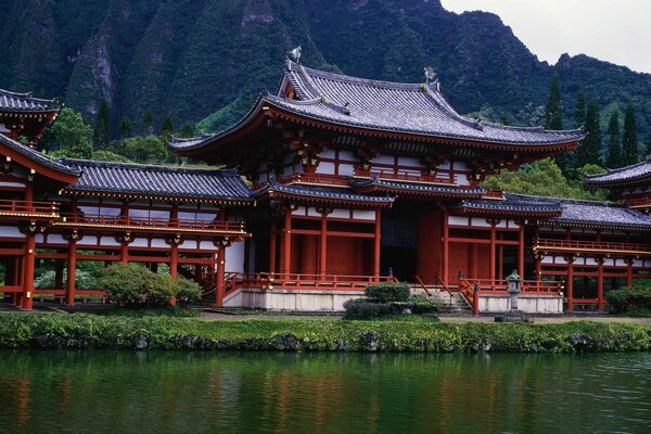 A beautiful corner of China on the shore of the lake