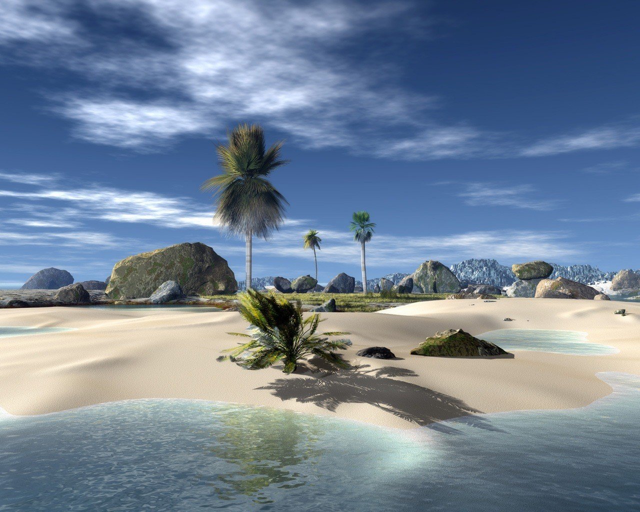 rendering isole tropicali palme rocce