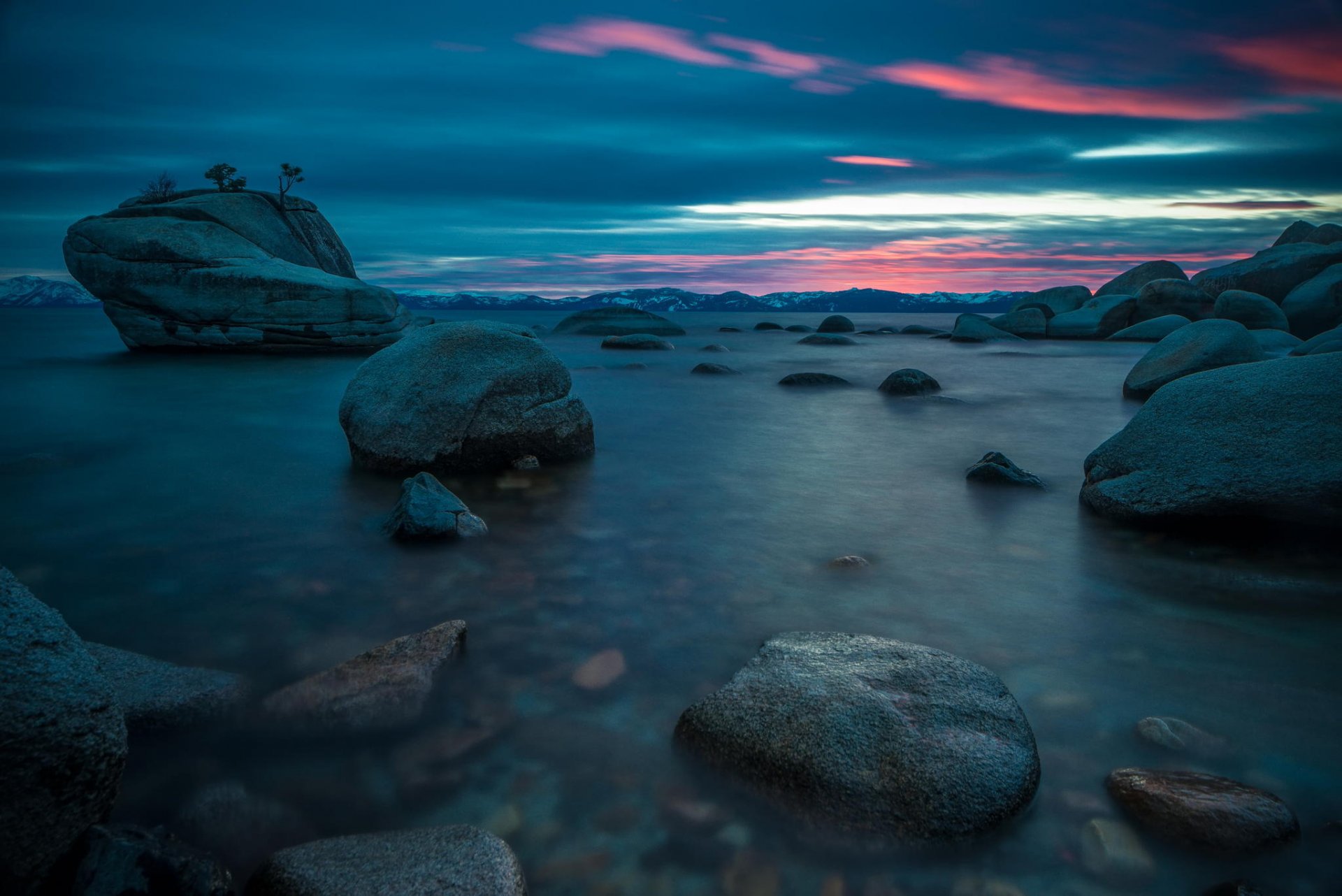 bonsai rock lake tahoe lake rock stones nature twilight dawn