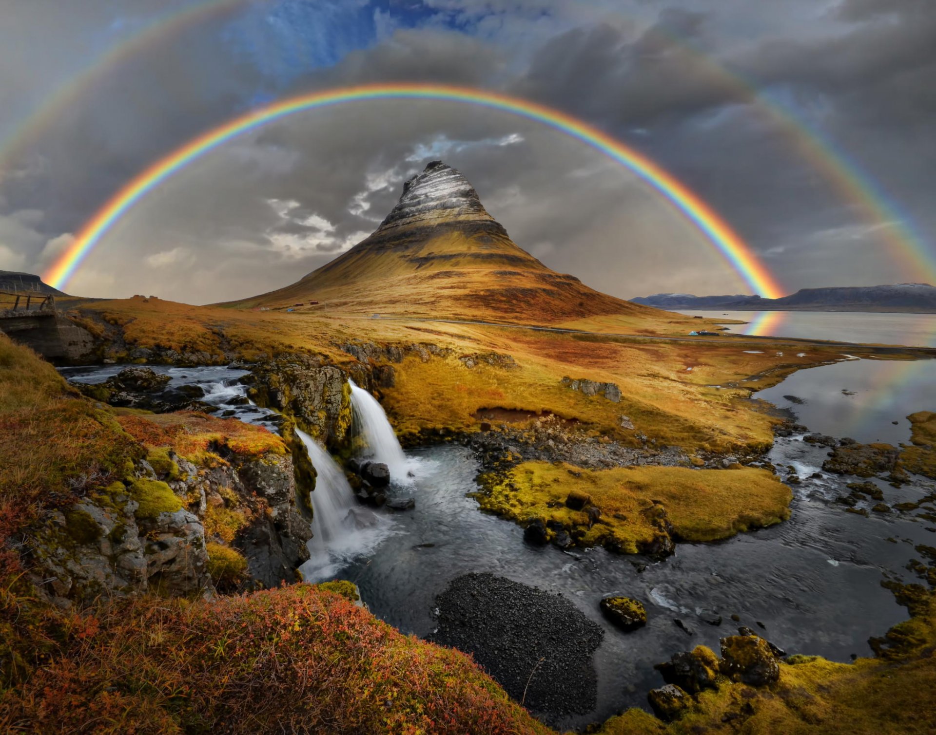 berg regenbogen wasserfall natur